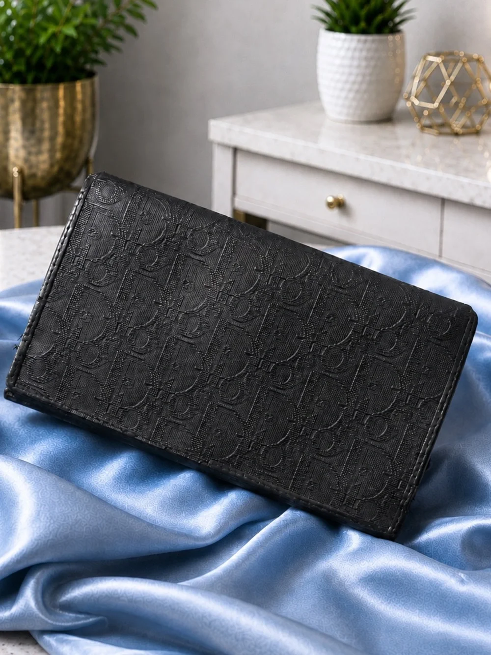Christian Dior Black Oblique Trotter Bifold Kisslock Wallet